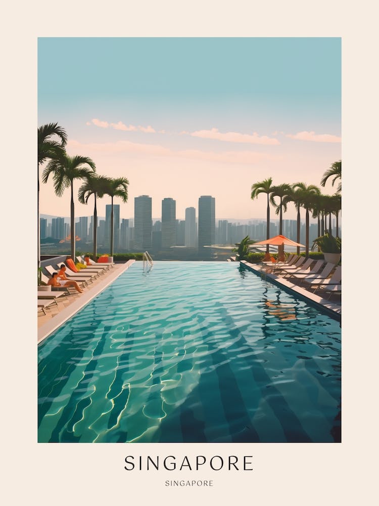 Singapore 2 Midcentury Modern Pool Poster