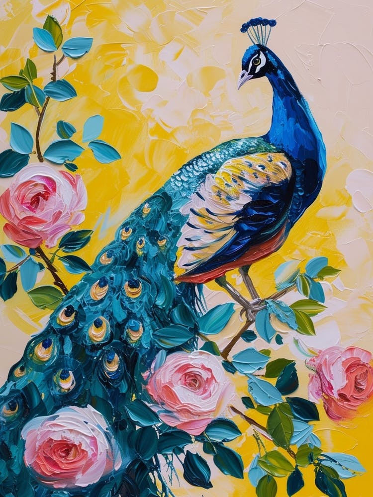 Peacock With The Roses Painting 1