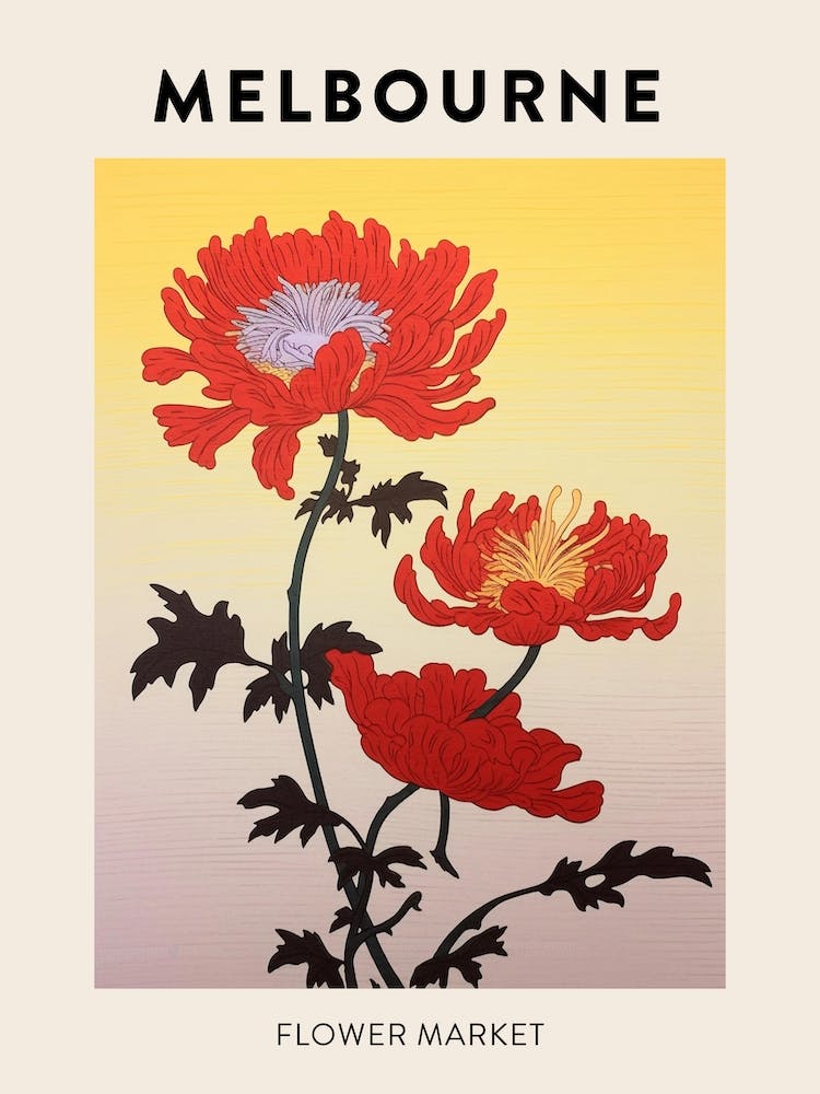 Melbourne Australia Botanical Flower Market Poster