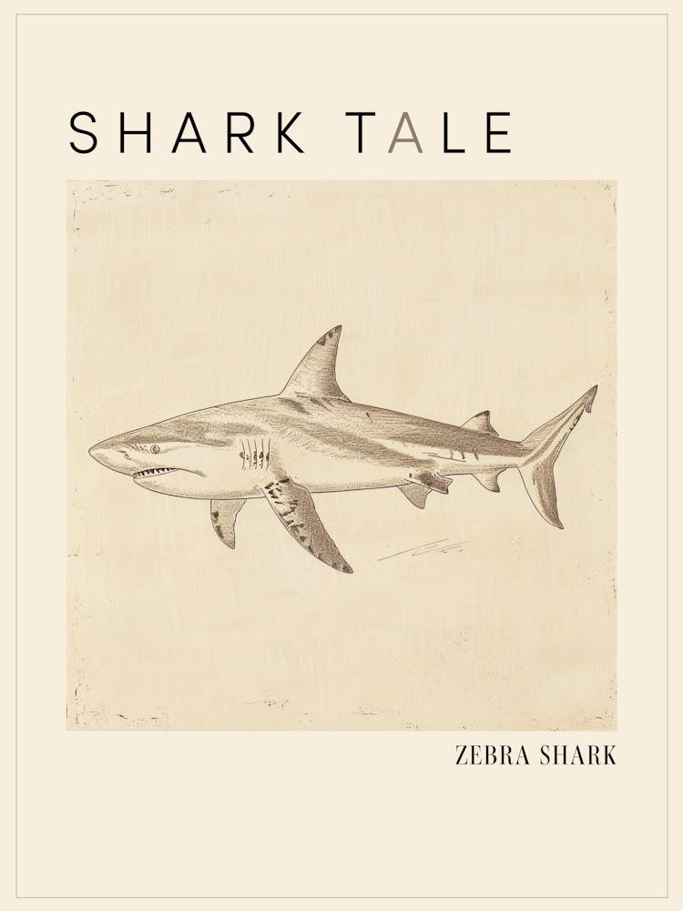 Zebra Shark Vintage Illustration 2 Poster