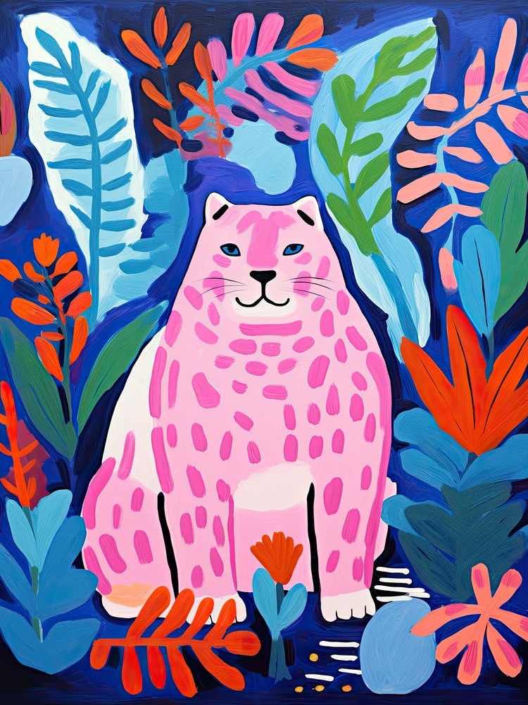 Pink Leopard In The Jungle, Matisse Inspired