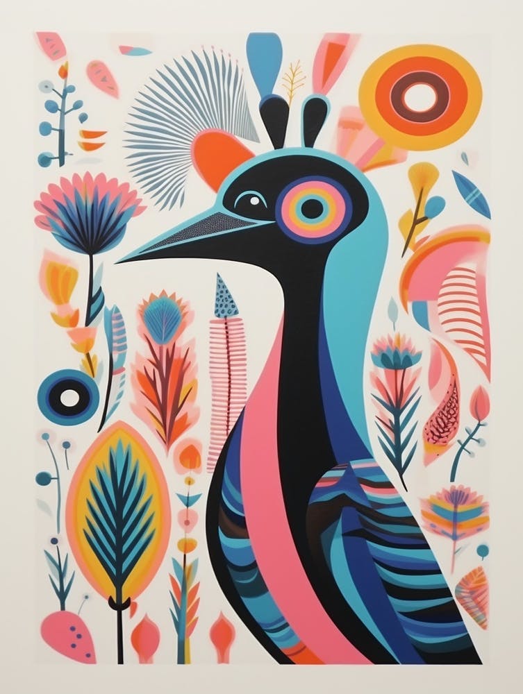 Farbenfroher Skandi Vogel Emu