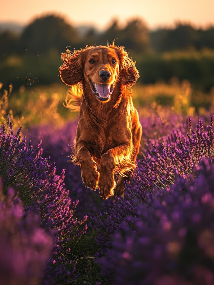 Dog Running In Lavender Field. Generated AI. 1