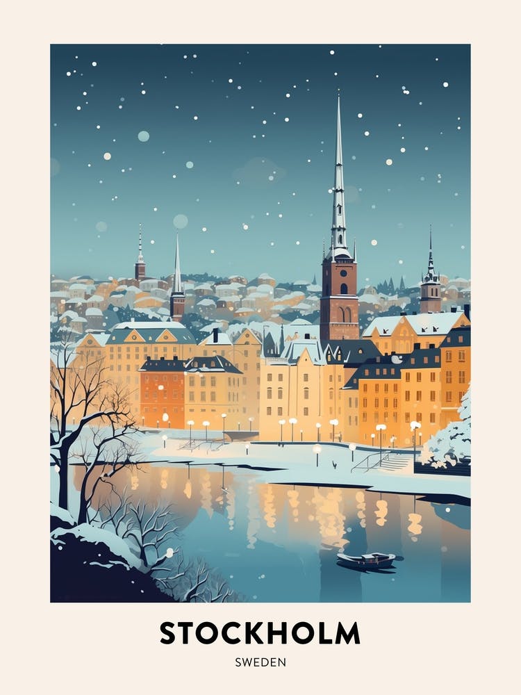 Winter Night  Travel Poster Stockholm Sweden 1