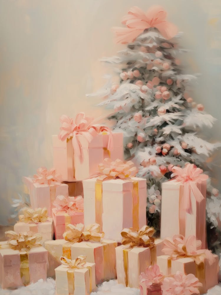 Christmas Tree With Pink Gift Boxes
