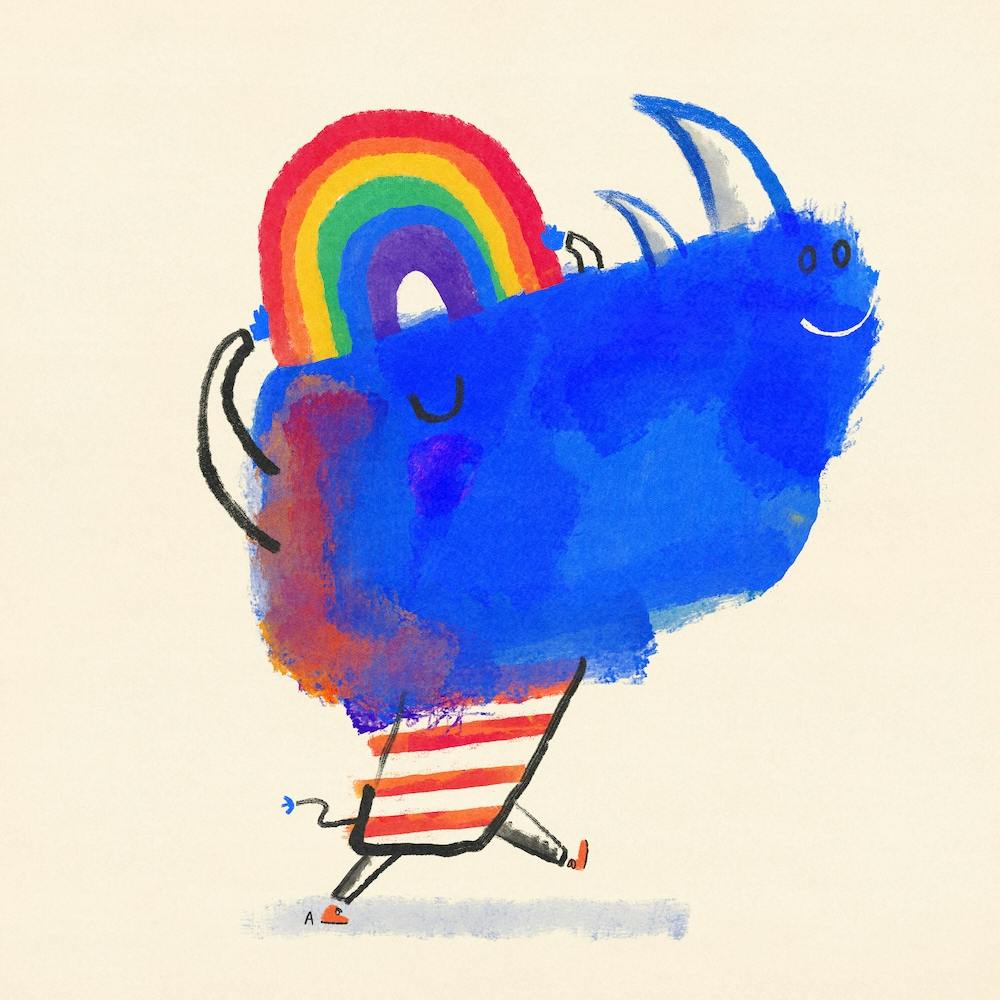Rhino With Rainbow Hat For Pride Square