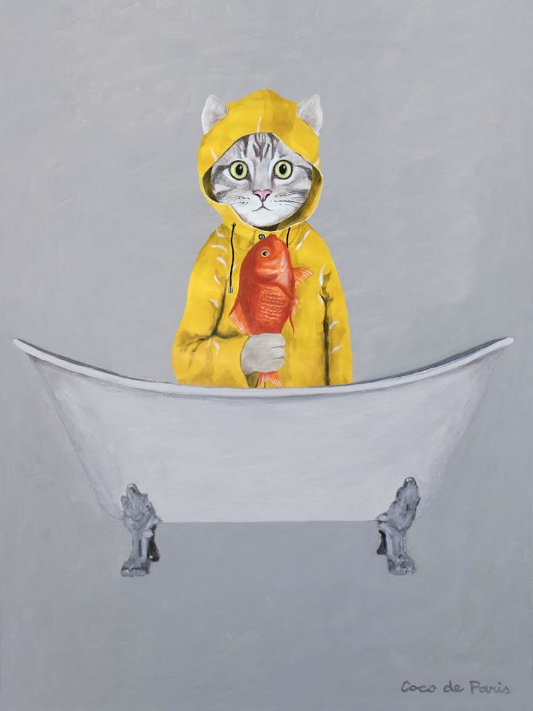 Cat With Goldfish In Bathtub