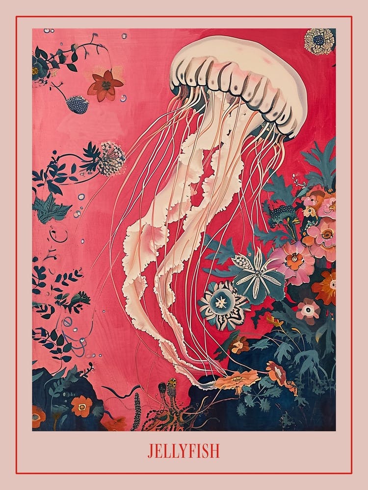 Floral Animal Painting Jellyfish 2 Poster