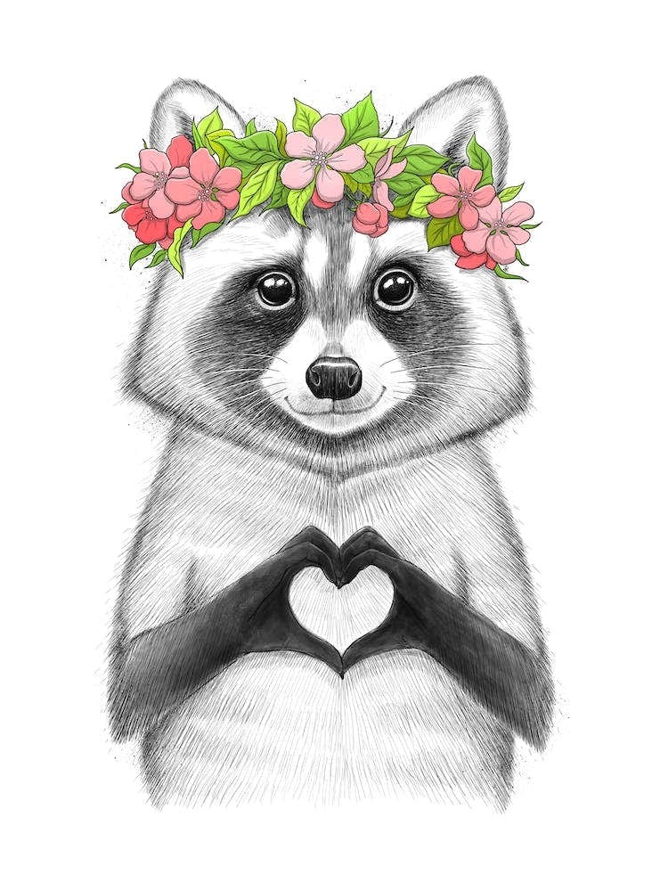 Raccoon Girl With Heart