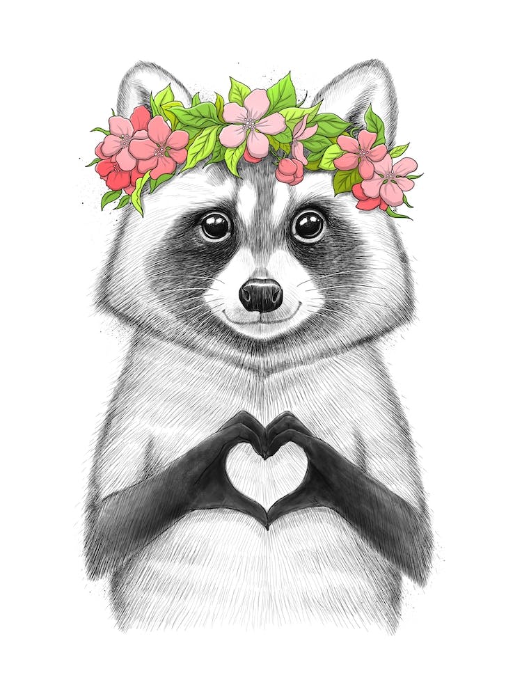 Raccoon Girl With Heart