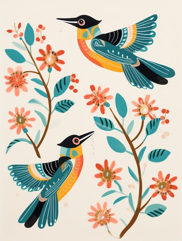 Folk Style Bird Painting Kingfisher 3