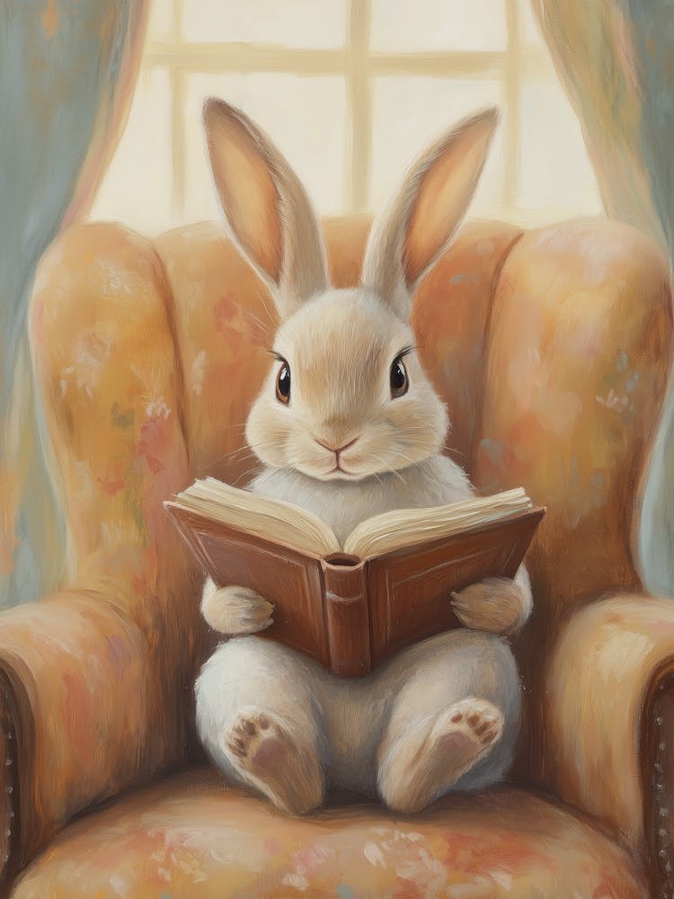 Cute Rabbit Reading A Book