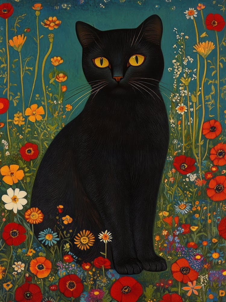 Black Cat In A Flower Field 3