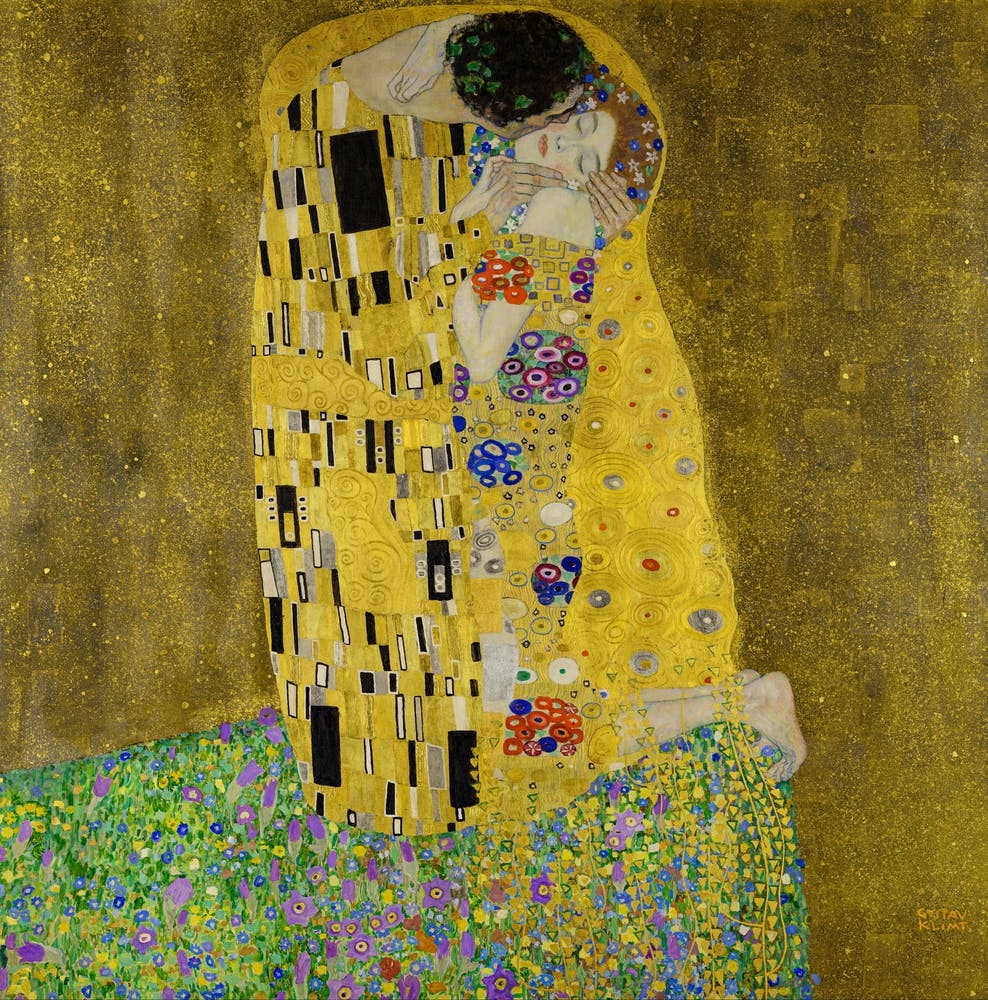 The Kiss (Der Kuß) "Lovers Embrace" by Gustav Klimt 1907 - Hd Remastered Original SIGNED Version of "The Kiss" 1907 Oil on Canvas - by Infamous Austrian Painter Gustav Klimt (1862–1918)