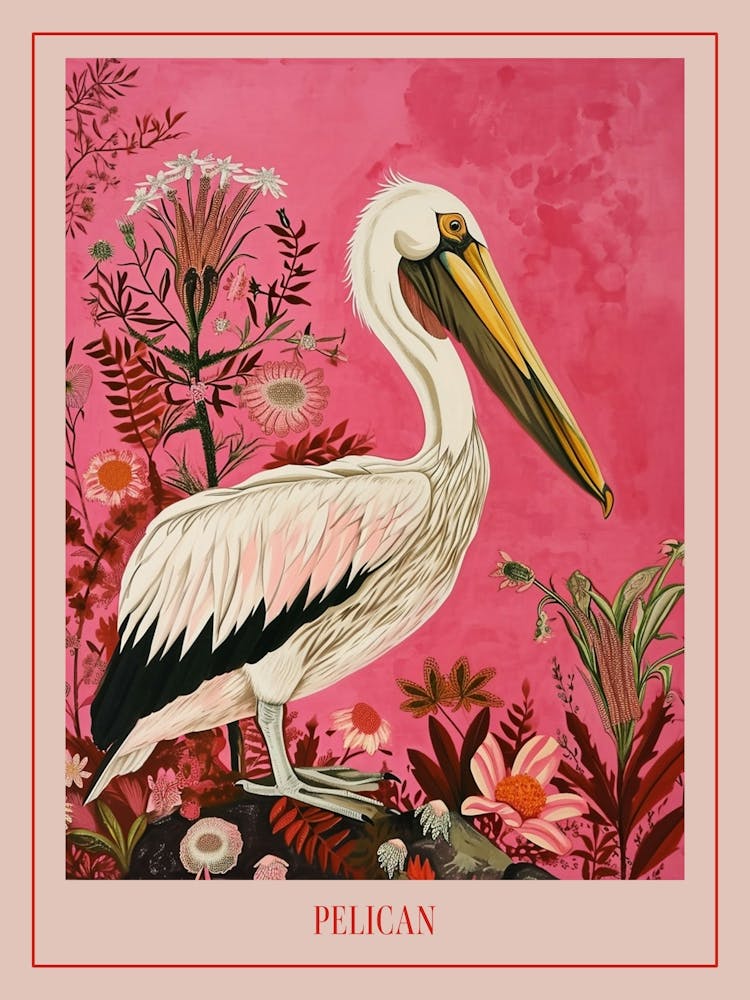 Floral Animal Painting Pelican 1 Poster