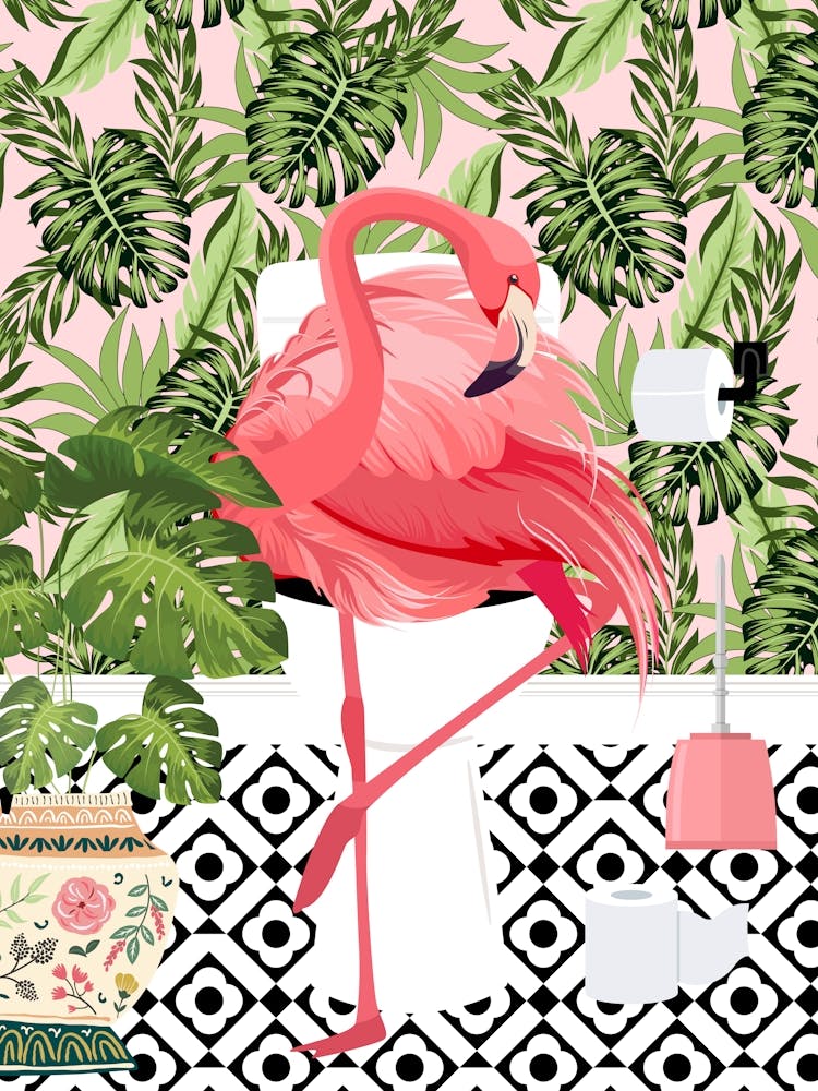 Flamingo On Toilet Bathroom