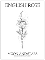 English Rose Moon And Stars Line Drawing 4 Poster