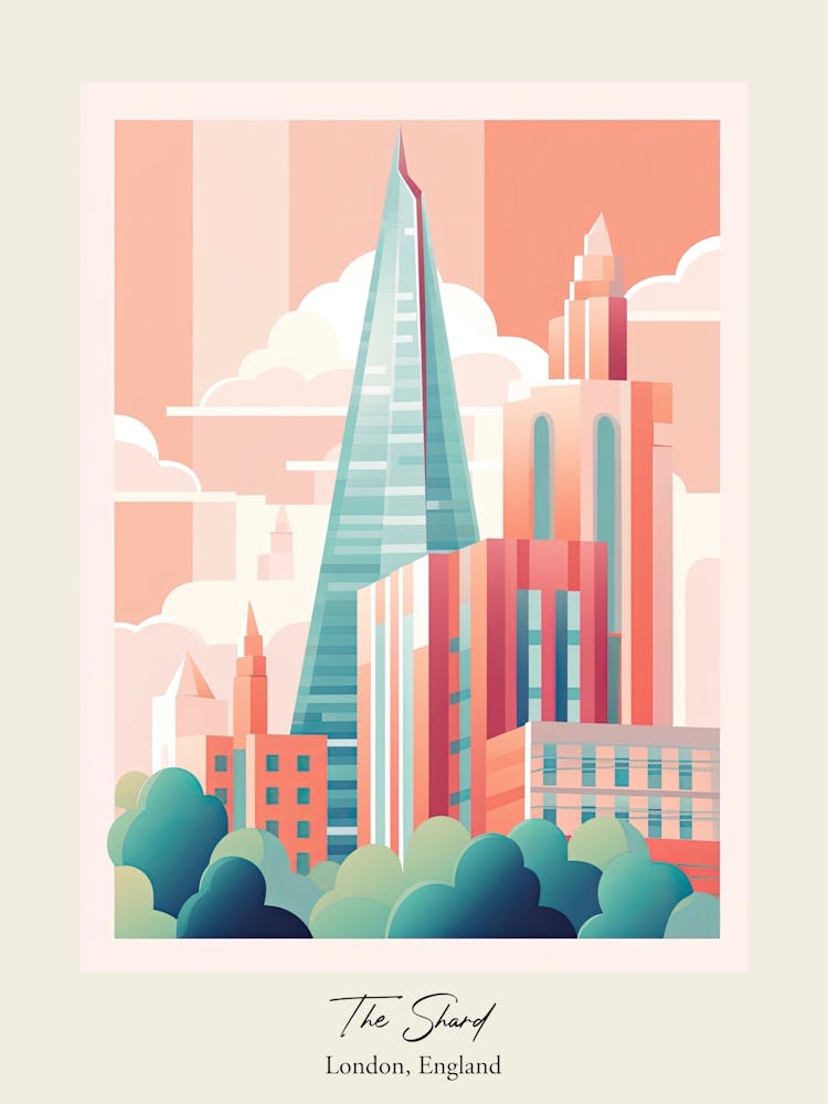 The Shard   London, England   Cute Botanical Illustration Travel 2 Poster