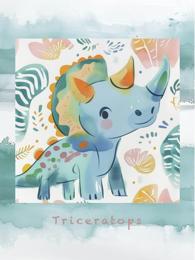Niedliche gedeckte Pastellfarben Triceratops-Dinosaurier 2 Poster