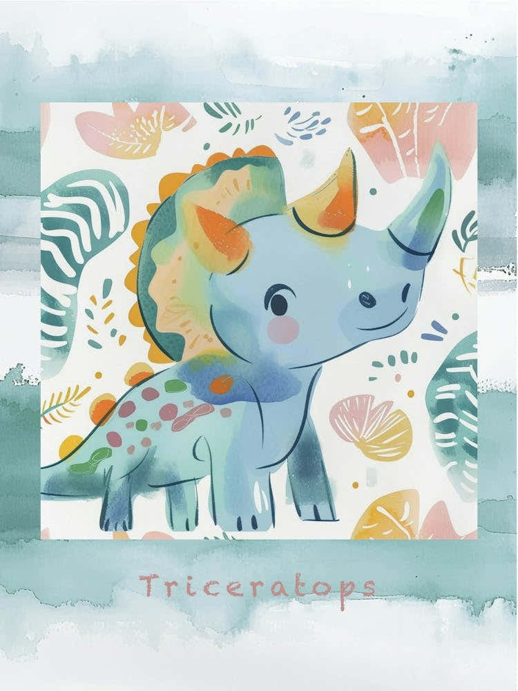 Cute Muted Pastels Triceratops Dinosaur 2 Poster