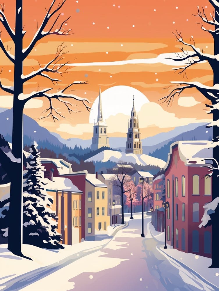 Illustration De Voyage Hivernal Vintage Oslo Norvège 1