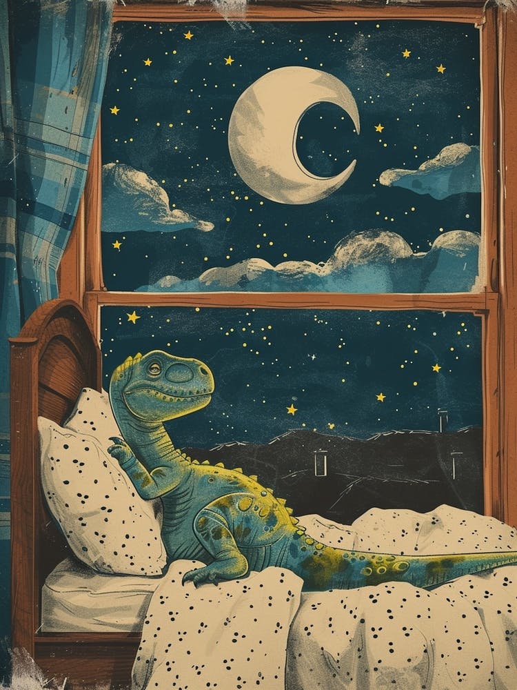 Dinosaur In Bed Retro Collage 1