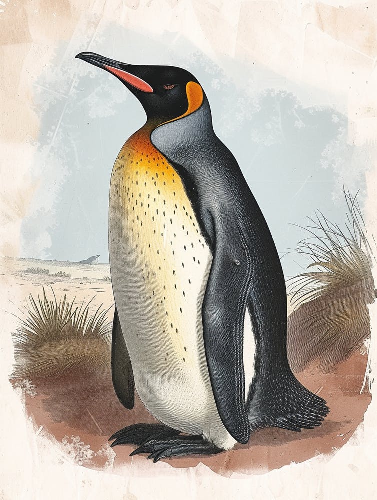 Adlie Penguin Santiago Island Vintage Botanical Painting 2