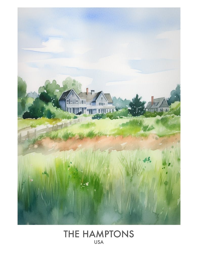 The Hamptons 8 Watercolour Travel Poster