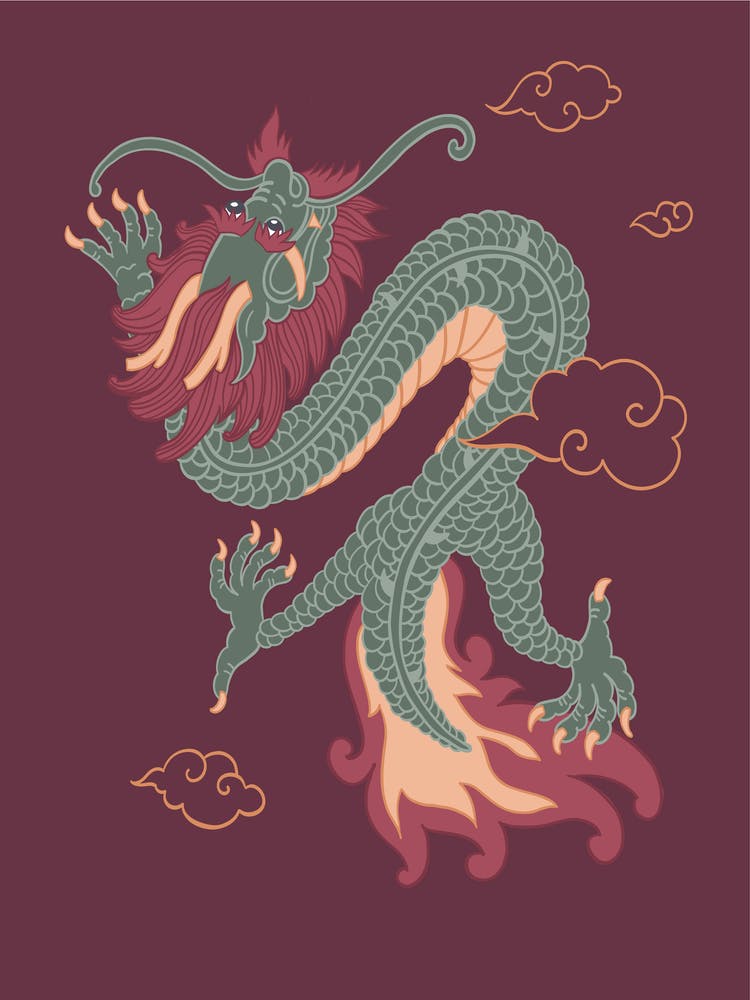Folklore Creature Chinese Dragon With Tail Vector