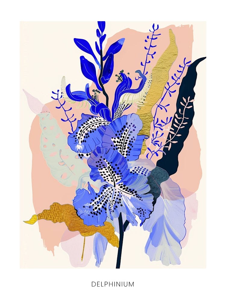 Colourful Flower Illustration Poster Delphinium 2