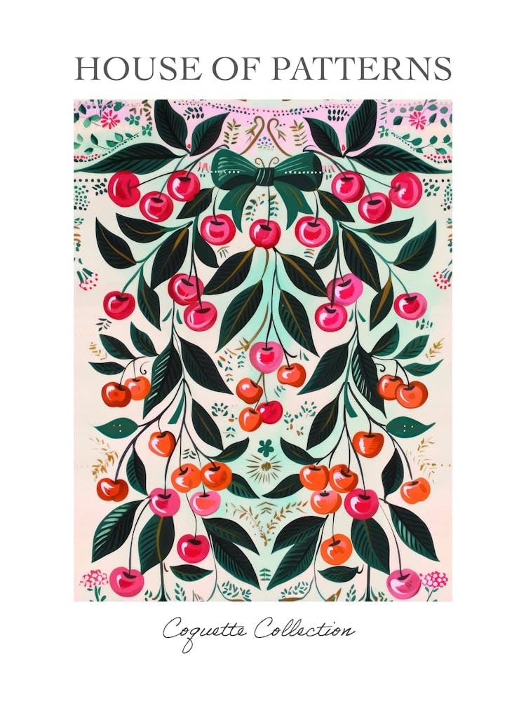 Folk Cherries And Bows 6 Pattern Poster