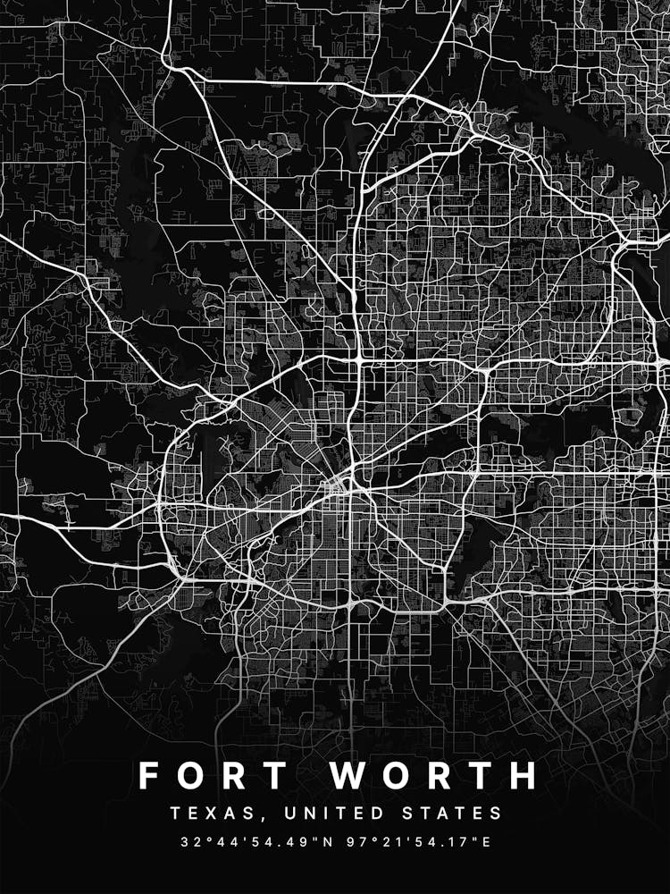 Fort Worth Texas USA Black Map