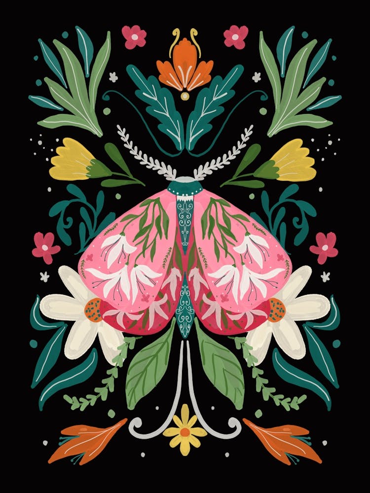 Phalène Fleurs Florales Noir