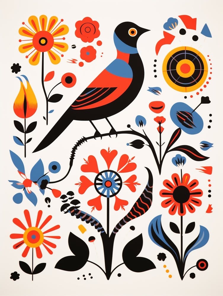 Scandinavian Bird Illustration Cowbird 2