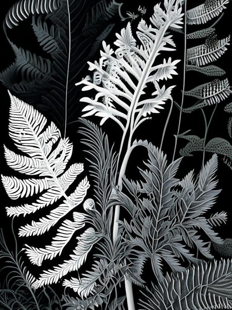 Painted Fern Wildflower Linocut 2