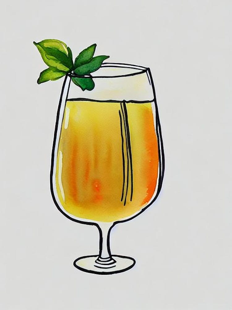 French75 Minimal Line Drawing With Watercolour Cocktail Poster