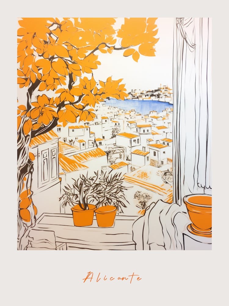 Alicante Spain Orange Drawing Poster