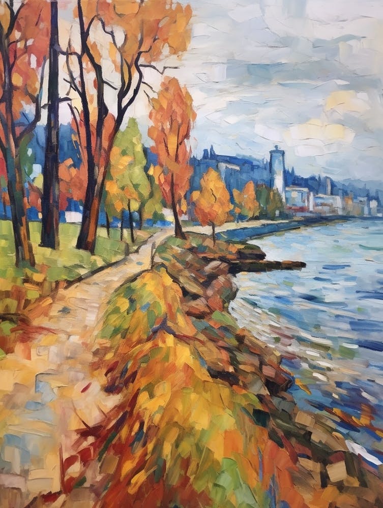 Autumn City Park Painting Stanley Park Vancouver Canada