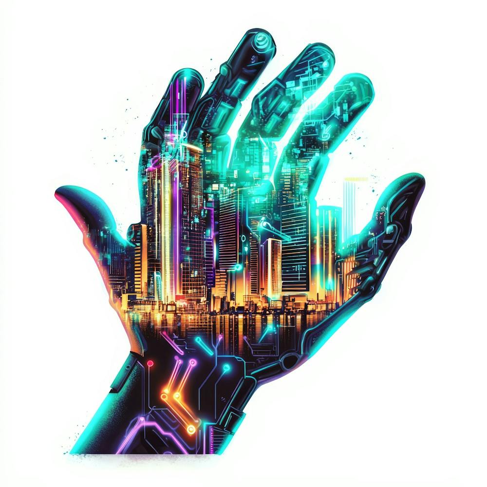 Futuristic Hand.Generated AI. Wall 1