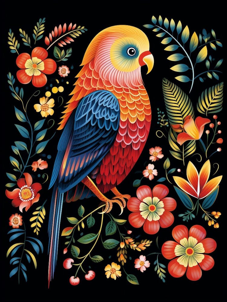 Folk Bird Illustration Budgerigar 1