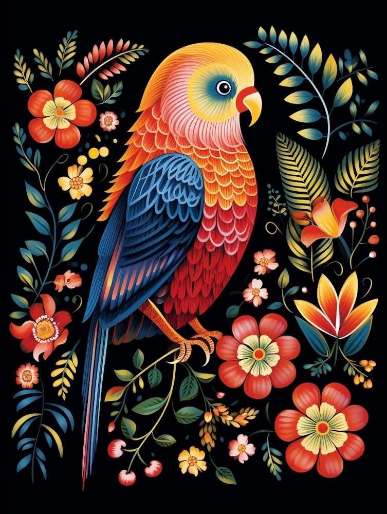 Folk Bird Illustration Budgerigar 1