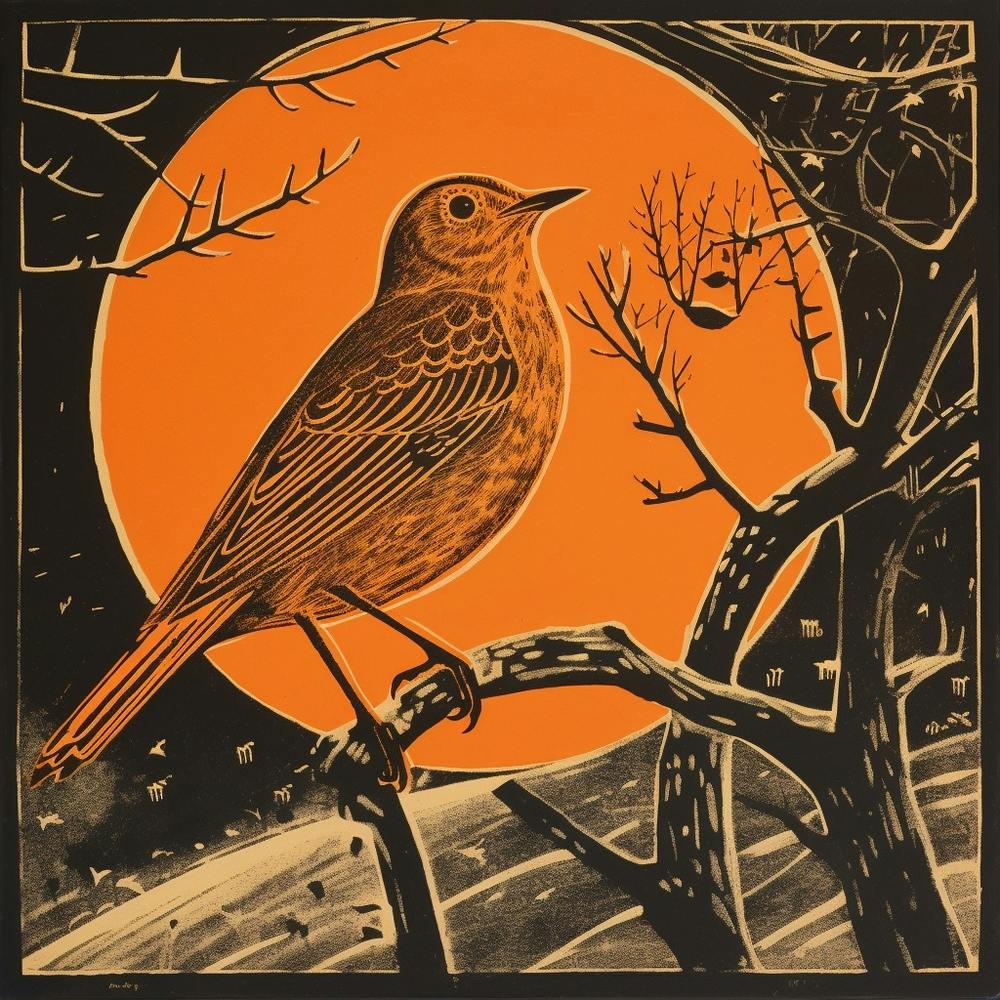 Retro Bird Lithograph Hermit Thrush 3