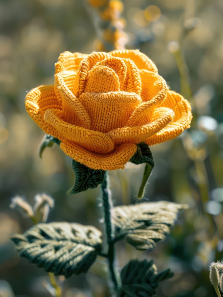 Yellow Rose Knitted In Crochet 1