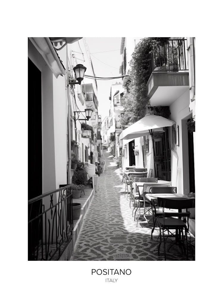Poster Of Positano, Italy, Black And White Photo 1