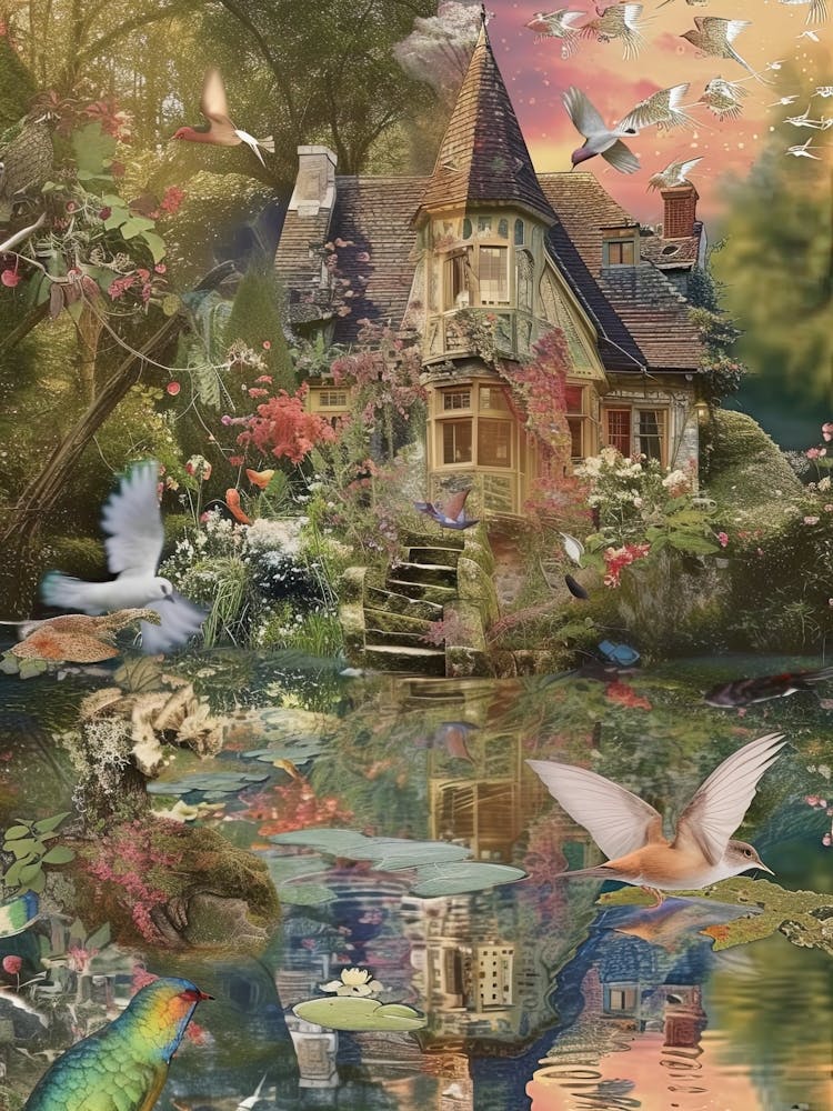 Collage Fairy Village Pond Monet Scrapbook 1