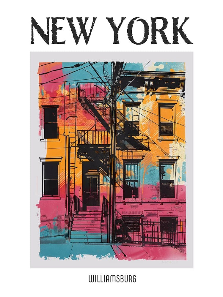 Williamsburg New York Colourful Silkscreen Illustration 4 Poster