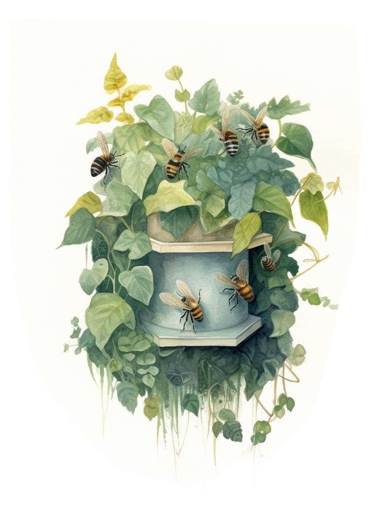 Ivy Bee Beehive Watercolour Illustration 4