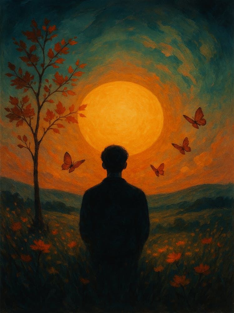 Celestial Reverie – Sonnenbeschienene Silhouette Leinwanddruck für verträumte Räume