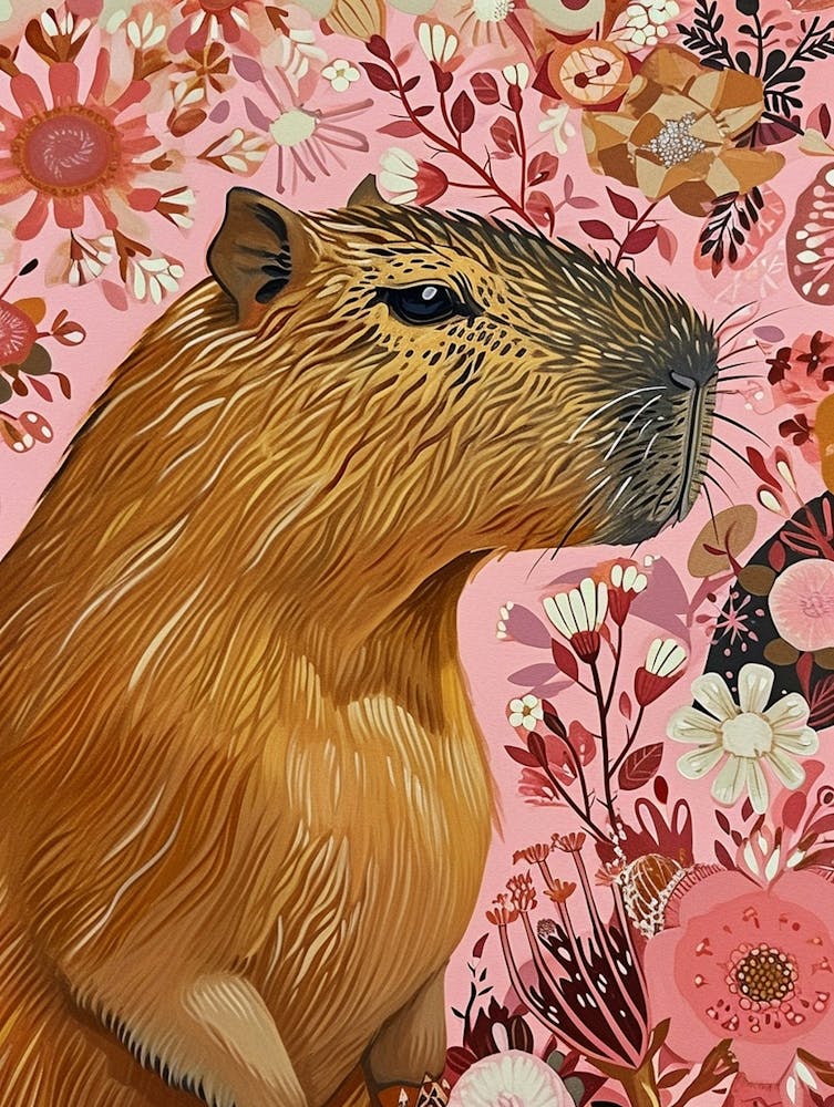 Floral Animal Painting Capybara 2