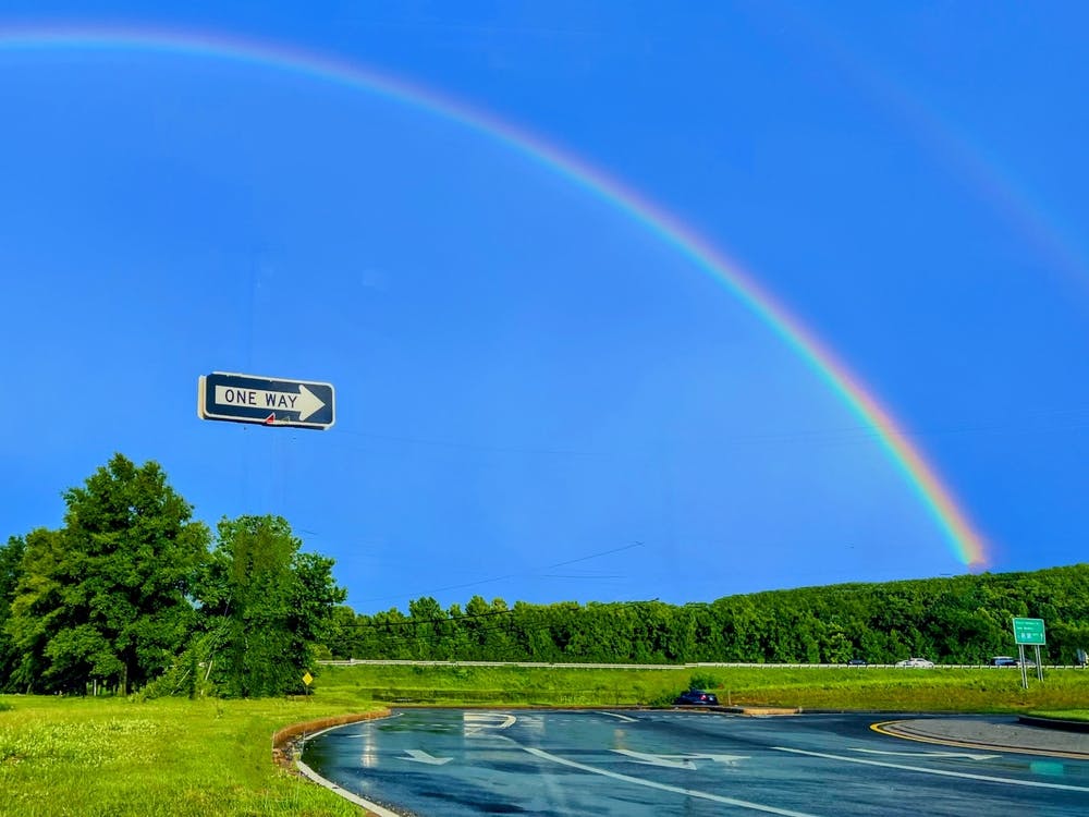 Fun With A Oneway Sign And Double Rainbow in Maryland